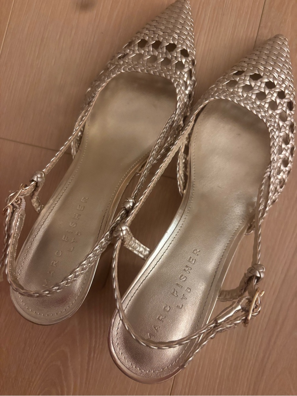 Marc Fisher Gold Braided Pointed Slingback Flats